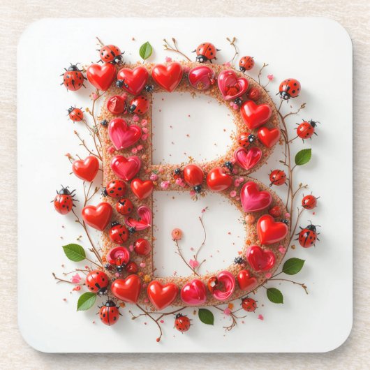 Creative Alphabet Letter B mit Herzformen Getränkeuntersetzer (Vorderseite)
