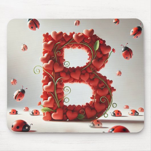 Creative Alphabet Letter B mit Herzformen Mousepad (Vorne)