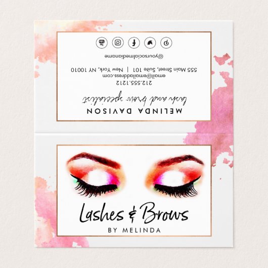 Creative Aquarellblitze/Brows nach der Pflege gefa Visitenkarten (Außenseite Aufgefaltet)