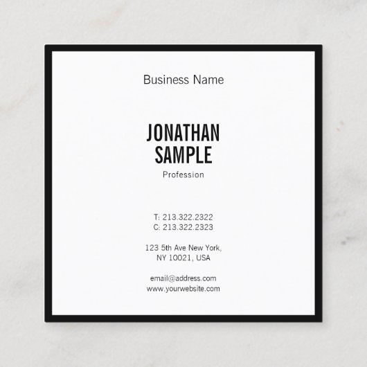 Creative Black and White Minimalistisch Modern Sim Quadratische Visitenkarte (Rückseite)