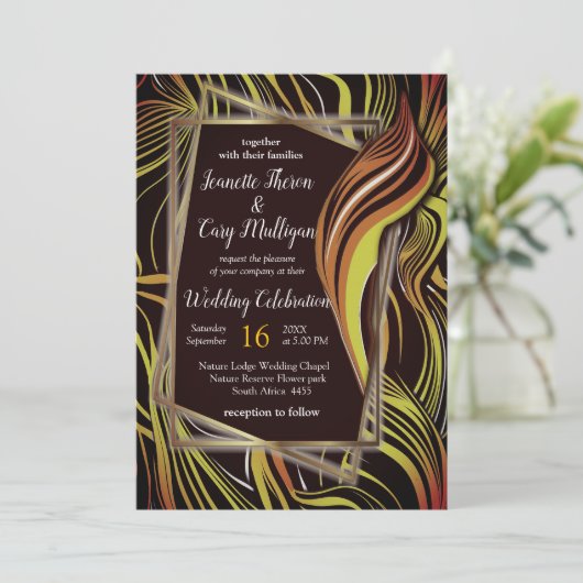 Creative Black, gelb & orange Nahtlos Abstrakt Einladung (Stehend Vorderseite)