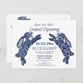 Creative Blue Bunny Business Grand Opening Date Ankündigungspostkarte (Vorne/Hinten)
