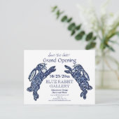 Creative Blue Bunny Business Grand Opening Date Ankündigungspostkarte (Stehend Vorderseite)