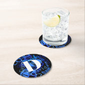 Creative Blue Monogram Runder Pappuntersetzer (Vor Ort)