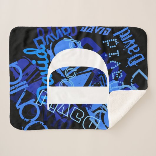 Creative Blue Monogram Sherpadecke (Vorderseite (Horizontal))