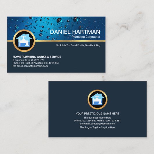 Creative Blue Water Drop Gold Faucet Plumbing Visitenkarte (Vorne/Hinten)