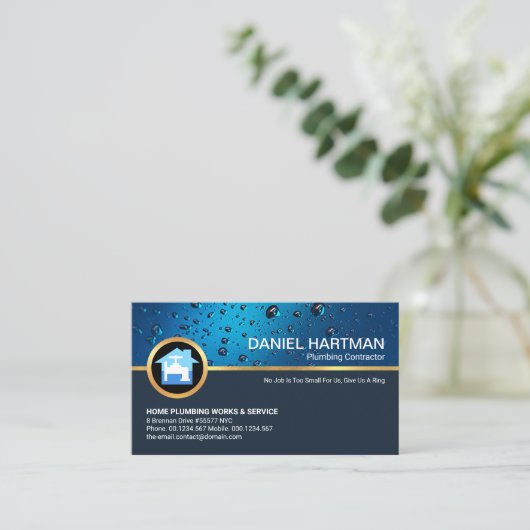 Creative Blue Water Drop Gold Faucet Plumbing Visitenkarte (Stehend Vorderseite)