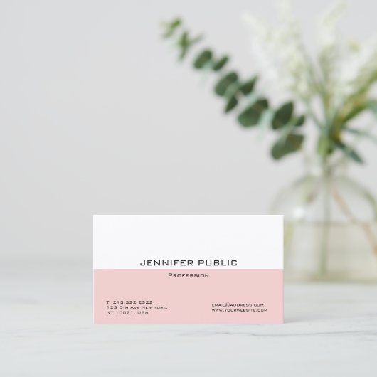 Creative Blush Rosa Weiß Moderne Elegante Vorlage Visitenkarte (Stehend Vorderseite)