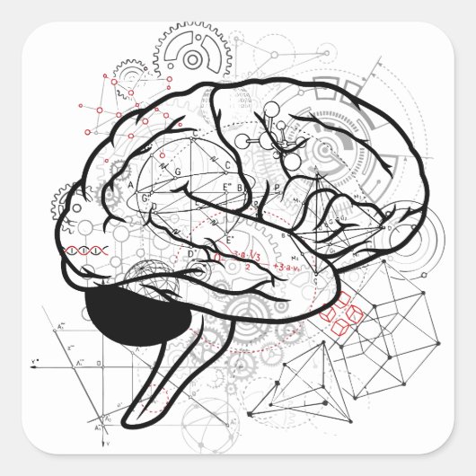 Creative Brain Artwork mit Science Theme Quadratischer Aufkleber (Vorderseite)