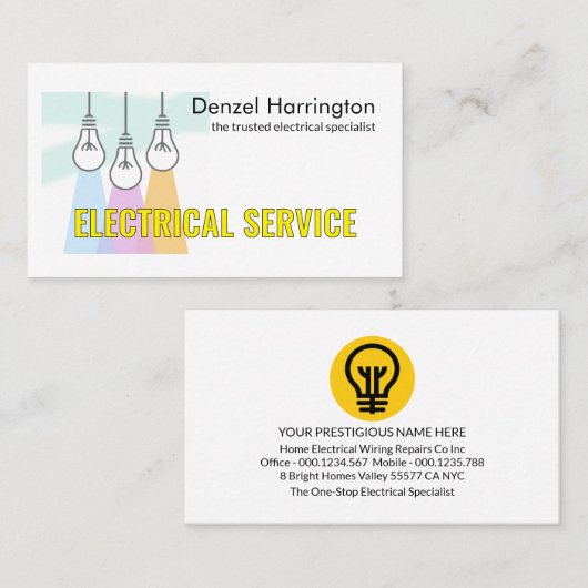 Creative Bright Down Lights Electrical Service Visitenkarte (Vorne/Hinten)