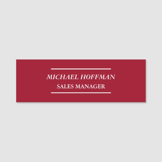 Creative Carmine Red Minimalistisch Classical Ital Namensschild (Vorderseite)