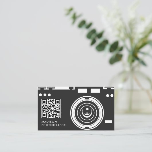 Creative & Chic Fotografie Black Qr Code Visitenkarte (Stehend Vorderseite)