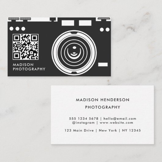 Creative & Chic Fotografie Black Qr Code Visitenkarte (Vorne/Hinten)
