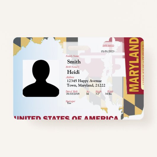 CREATIVE Child ID- Maryland Flag - RED Ausweis (Vorderseite)