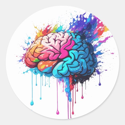 Creative Colorful Brain Splash Artwork Runder Aufkleber (Vorderseite)