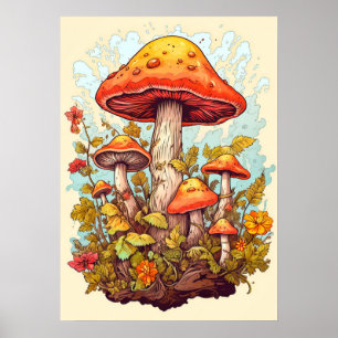 Creative Colorful Mushroom Collage Poster