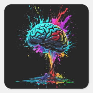 Creative Colorful Splash Brain Design Quadratischer Aufkleber