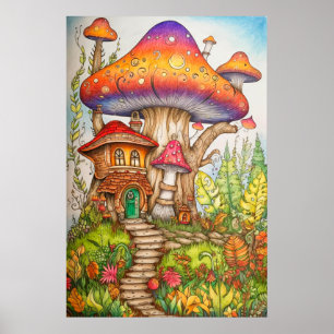Creative Colorful Whimsical Mushroom Delling Poster