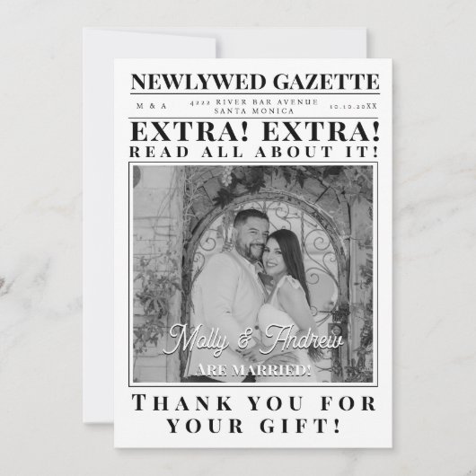 Creative Custom Minimalistisch Newspaper Foto Wedd Einladung (Vorderseite)