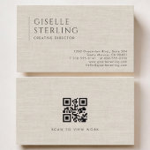 Creative Director Luxury Neutral Linen QR Code Visitenkarte