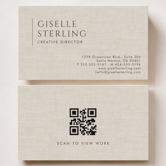 Creative Director Luxury Neutral Linen QR Code Visitenkarte