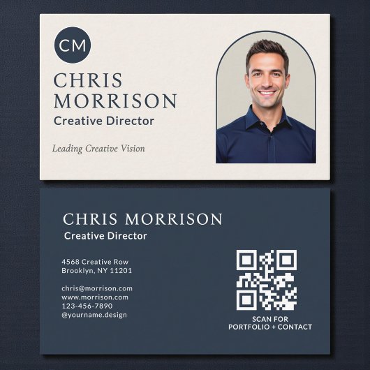 Creative Director Photo QR Code Navy Blue Visitenkarte