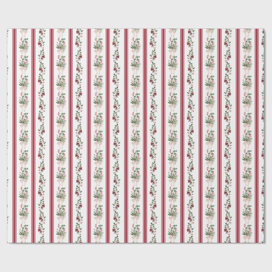 Creative elegant retro red stripes winter greenery geschenkpapier (Flach)