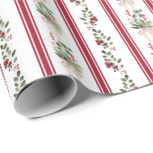 Creative elegant retro red stripes winter greenery geschenkpapier (Rolleneckpunkt)