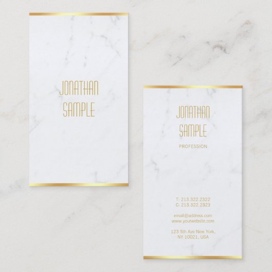 Creative Elegant White Marble Gold Name Modern Visitenkarte (Vorne/Hinten)