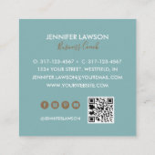 Creative Eukalyptus QR Code & Social Media Icons Quadratische Visitenkarte (Rückseite)