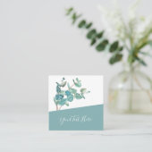 Creative Eukalyptus QR Code & Social Media Icons Quadratische Visitenkarte (Stehend Vorderseite)