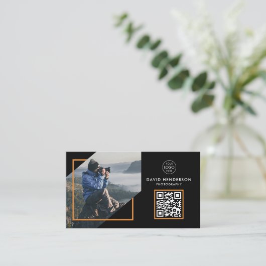 Creative Fotografy Black Qr Code Visitenkarte (Stehend Vorderseite)