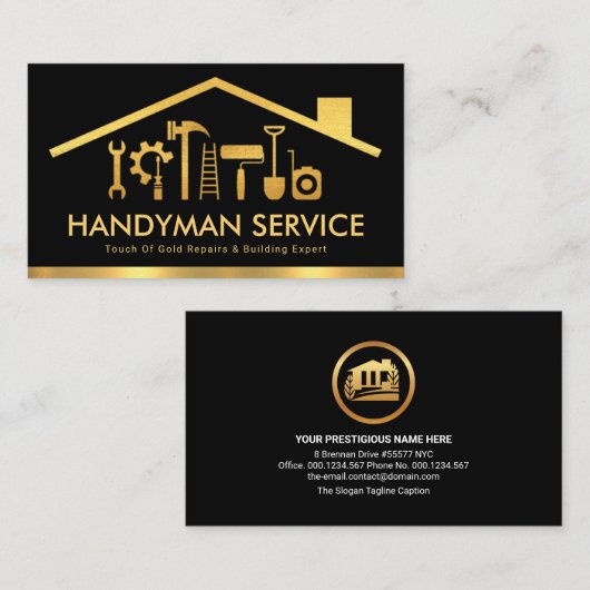 Creative Gold Dachdecker Handyman Tools Zuhause Re Visitenkarte (Vorne/Hinten)