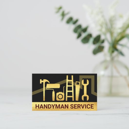 Creative Gold Handyman Tools Rooftop Visitenkarte (Stehend Vorderseite)