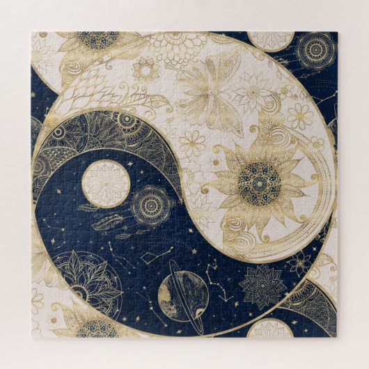 Creative Gold Yin Yang Night Day Mandala Puzzle (Horizontal)