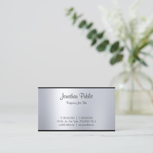 Creative handgeschriebenes Skript Silver Calligrap Visitenkarte (Stehend Vorderseite)