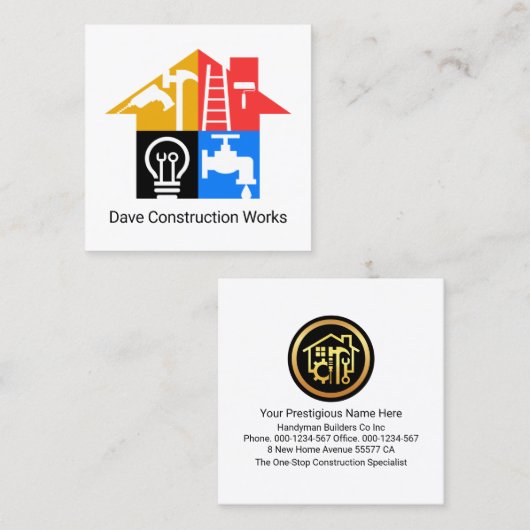 Creative Handyman Tools Gebäude Quadratische Visitenkarte (Vorne/Hinten)
