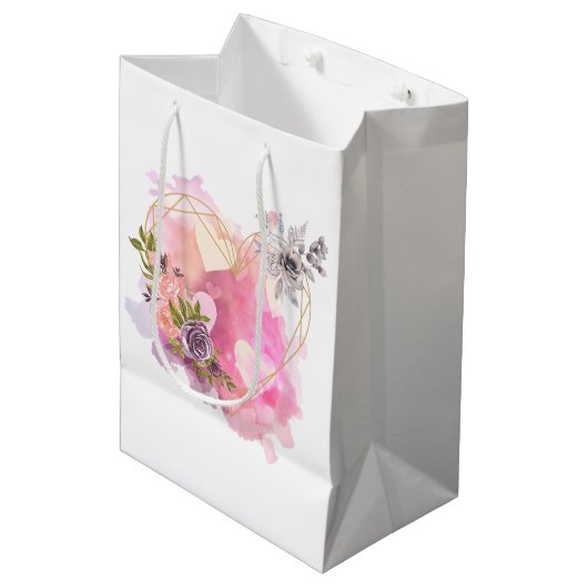 Creative Heart gestreift mit Water Color Splash Mittlere Geschenktüte (Vorderseite Schrägansicht)