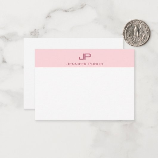 Creative Mit Monogramm Blush Pink Minimalistisch T Mitteilungskarte (Vorderseite/Rückseite Beispiel)
