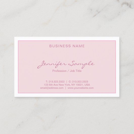 Creative Modern Blush Pink Script Einfach Visitenkarte (Rückseite)