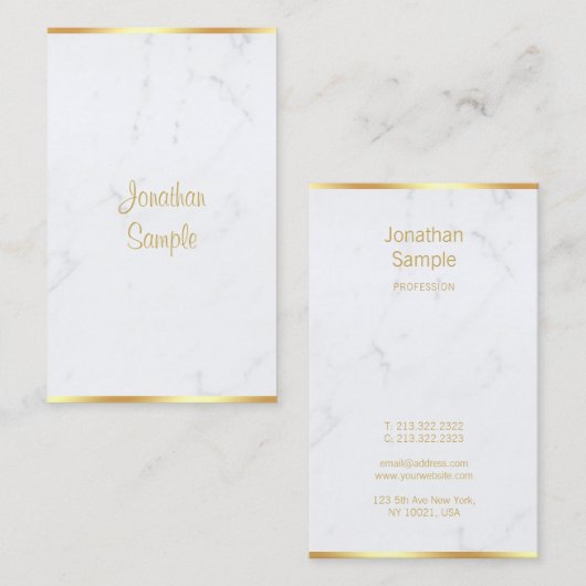 Creative Modern White Marble Gold Handschrift Luxe Visitenkarte (Vorne/Hinten)