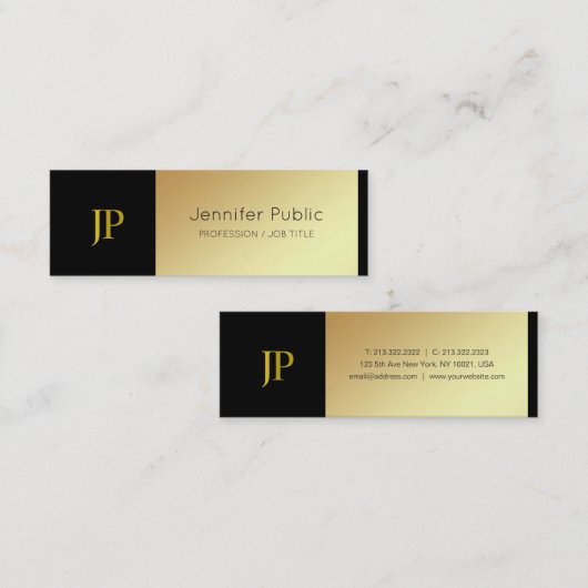 Creative Monogram Black and Gold Design De Luxe Mini Visitenkarte (Vorne/Hinten)