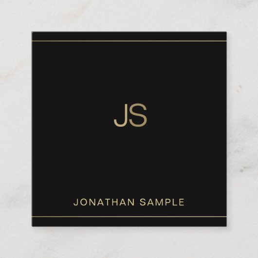 Creative Monogram Elegant Black Gold Luxury Silk Quadratische Visitenkarte (Vorderseite)