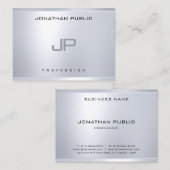 Creative Monogram Silver Look Clean Modern Schlich Visitenkarte (Vorne/Hinten)