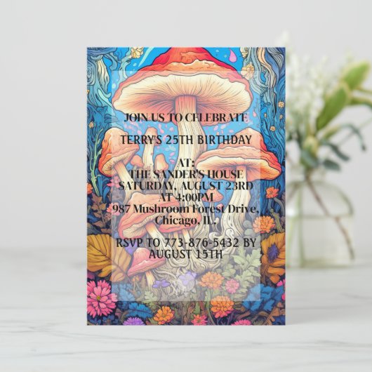 Creative Mushroom Illustration Geburtstagsparty Einladung (Stehend Vorderseite)