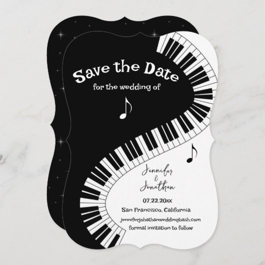 Creative Musicians Piano Keys Save the Date Einladung (Vorne/Hinten)