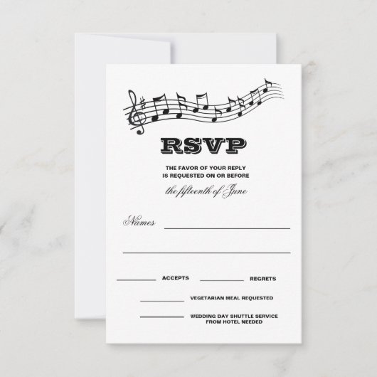 Creative Musicians Piano Keys Wedding RSVP Karte (Vorderseite)