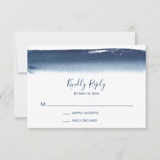 Creative Navy Blue Watercolor Moderne Hochzeit RSVP Karte (Vorderseite)