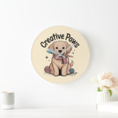 Creative Paws Dog Painting Knitting Hobbyist Decor Große Wanduhr (Zuhause)