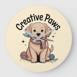 Creative Paws Dog Painting Knitting Hobbyist Decor Große Wanduhr